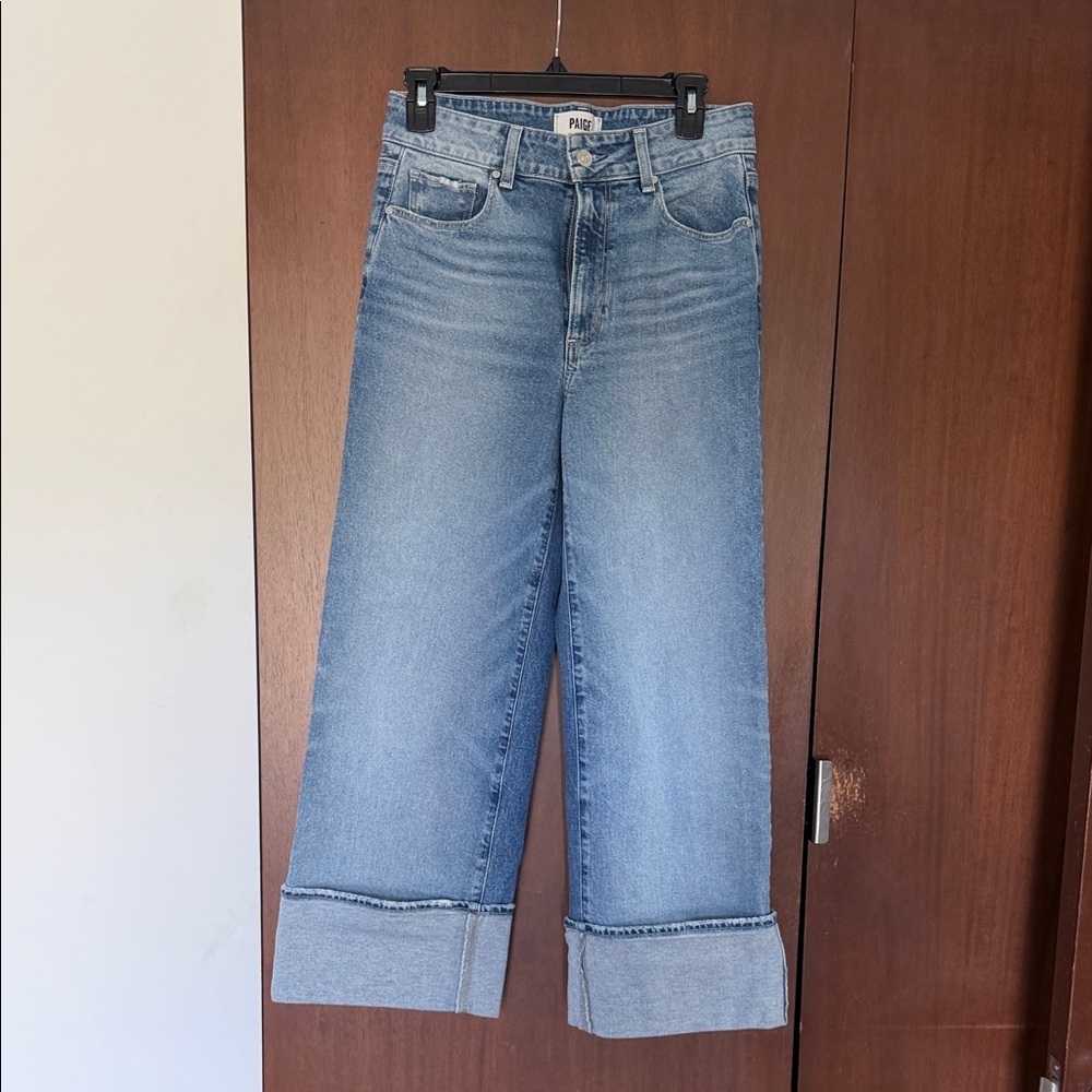 PAIGE Sasha Ankle Light Blue Wide-Leg Cuffed Jeans